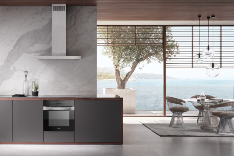 New built-in oven in modern kitchen by the sea