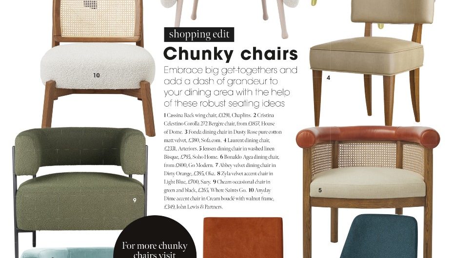 Chunky chairs for dining, relaxing, or master suites